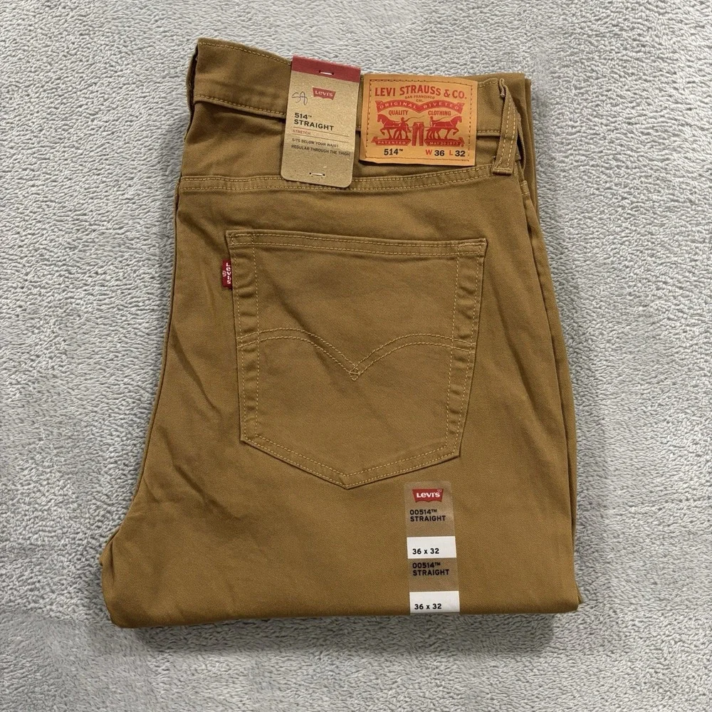 NWT Levi's 514 Jeans Mens 36x32 Straight Mid Rise Premium Soft Twill Brown Khaki